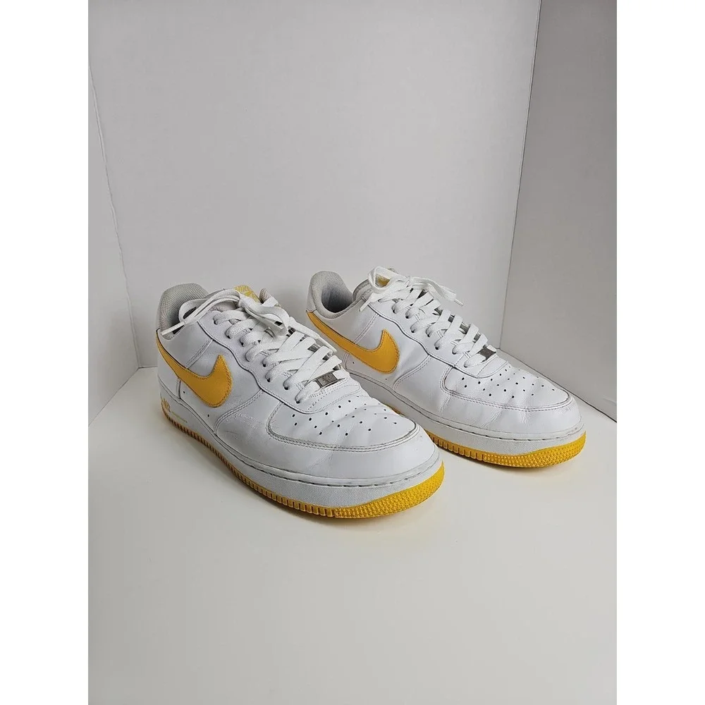 Nike Air Force 1 Men's Size 12 Sneakers White with yellow check and bottom